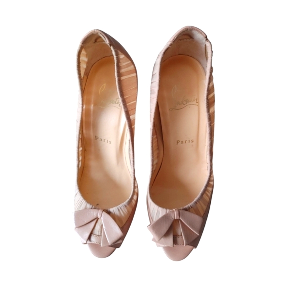 Christian Louboutin Heel Pumps Beige Ribbon Lace Shoes - Picture 8 of 14